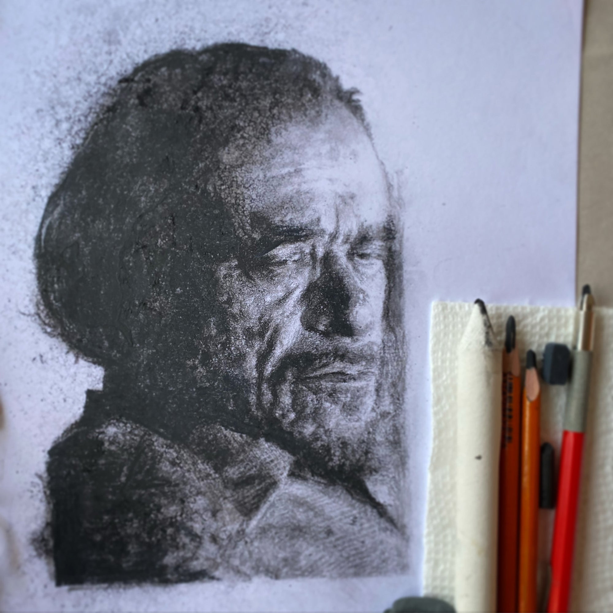 Bukowski Charcoal Drawing 8”x10”